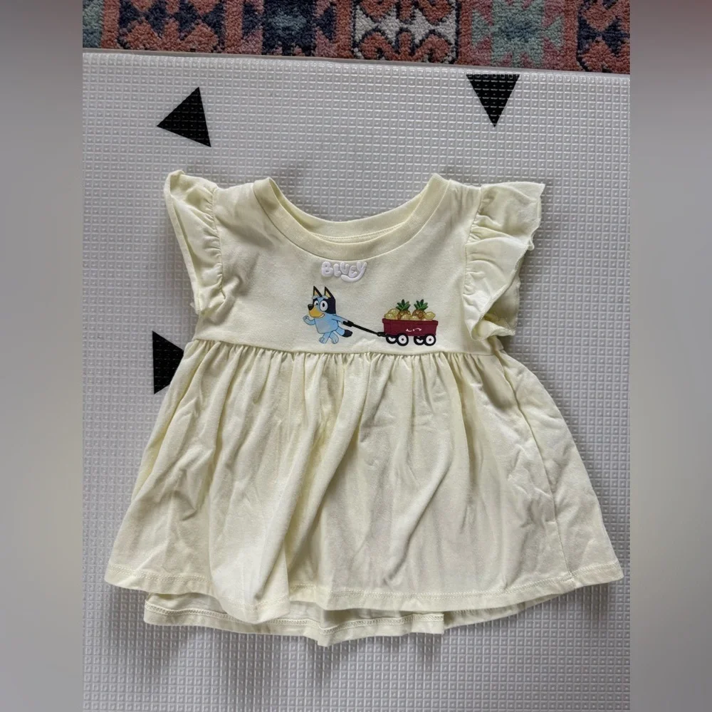 Bluey|Baby girl Cream pastel yellow casual Dress with Cartoon Print•••12 months
